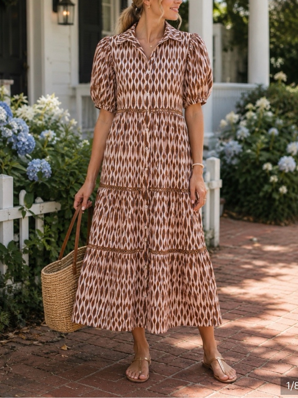 Marigold by Victoria Dunn Pink Brown Geometric Tiered Shirt Dress XL NWT!